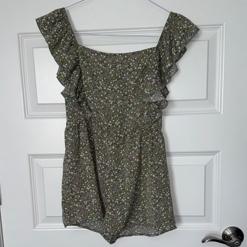 SHEIN Green Floral Ruffle Romper